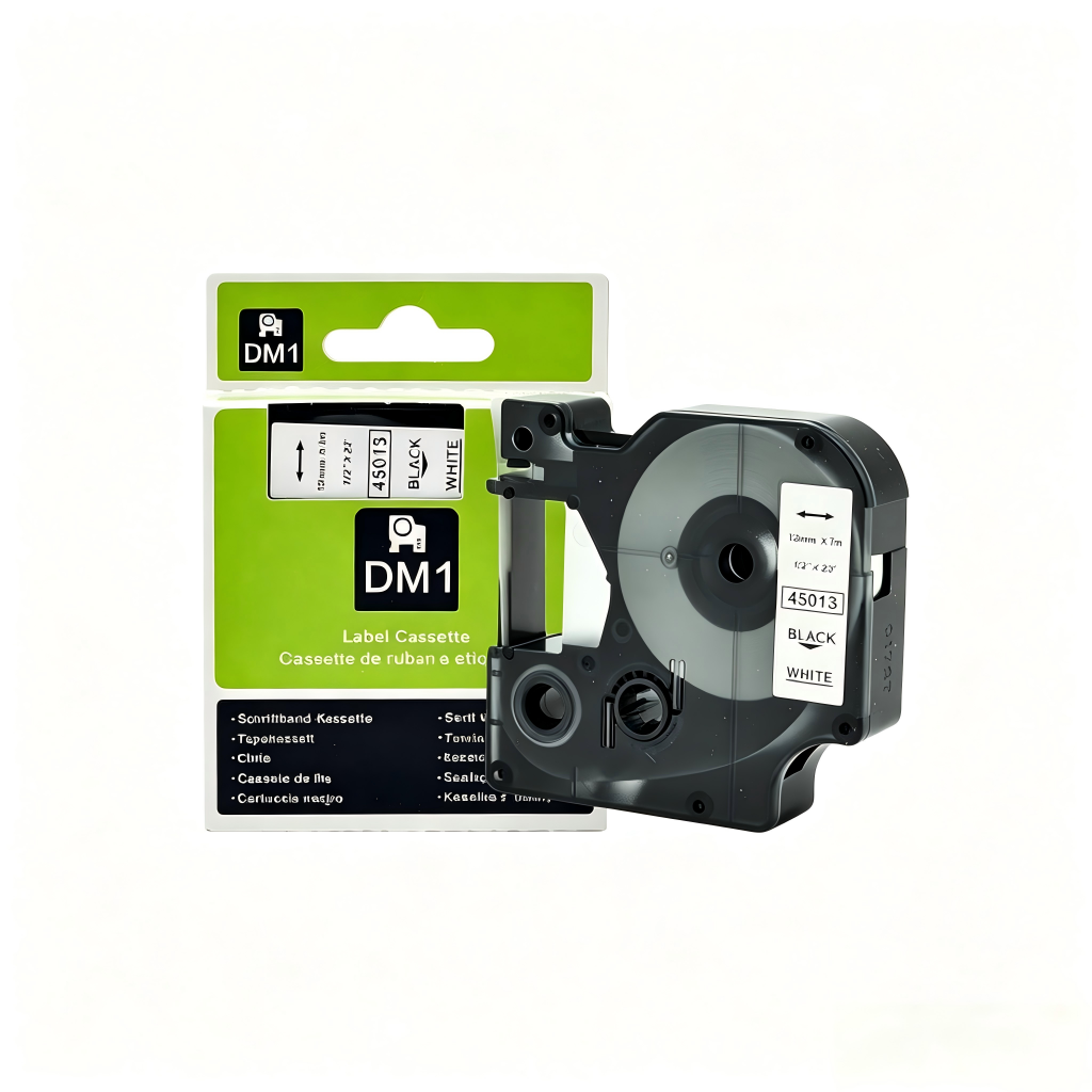 12mm D1 Label Tape, Dymo-Compatible Replacement Cartridge, Black on White