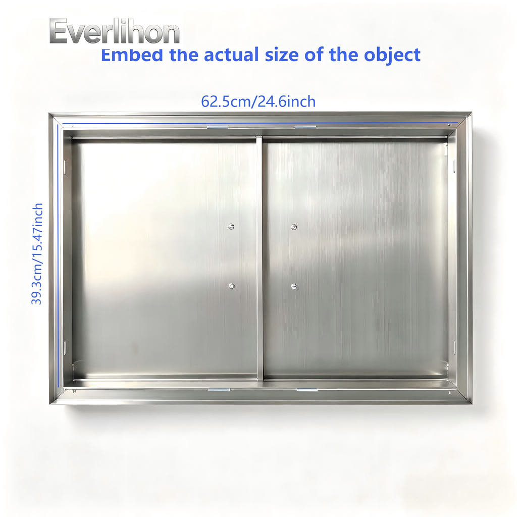 201 Stainless Steel Outdoor BBQ Door 27.56 x 18.58 Inch, Right-Angle Frame, Drop-In