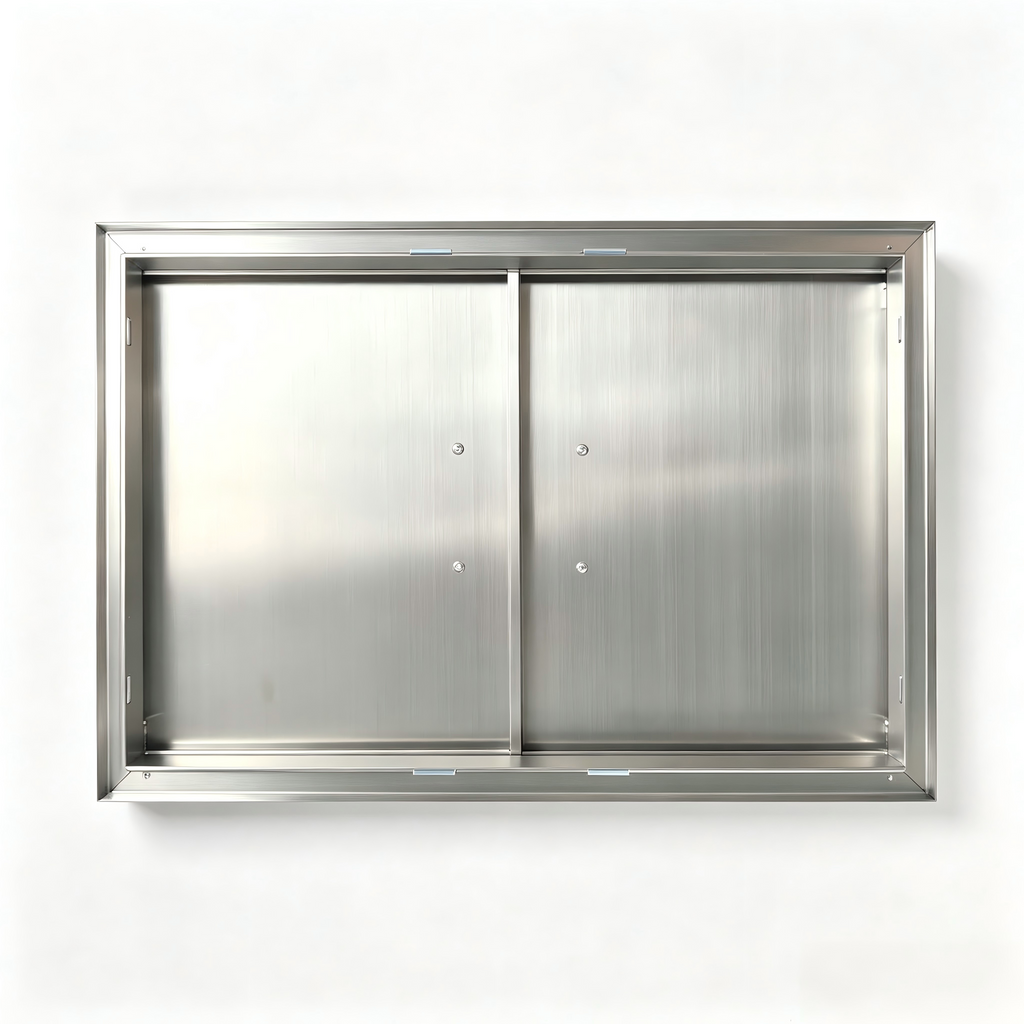 27.56W * 18.58H right angle border outdoor barbecue cabinet door, stainless steel double doors