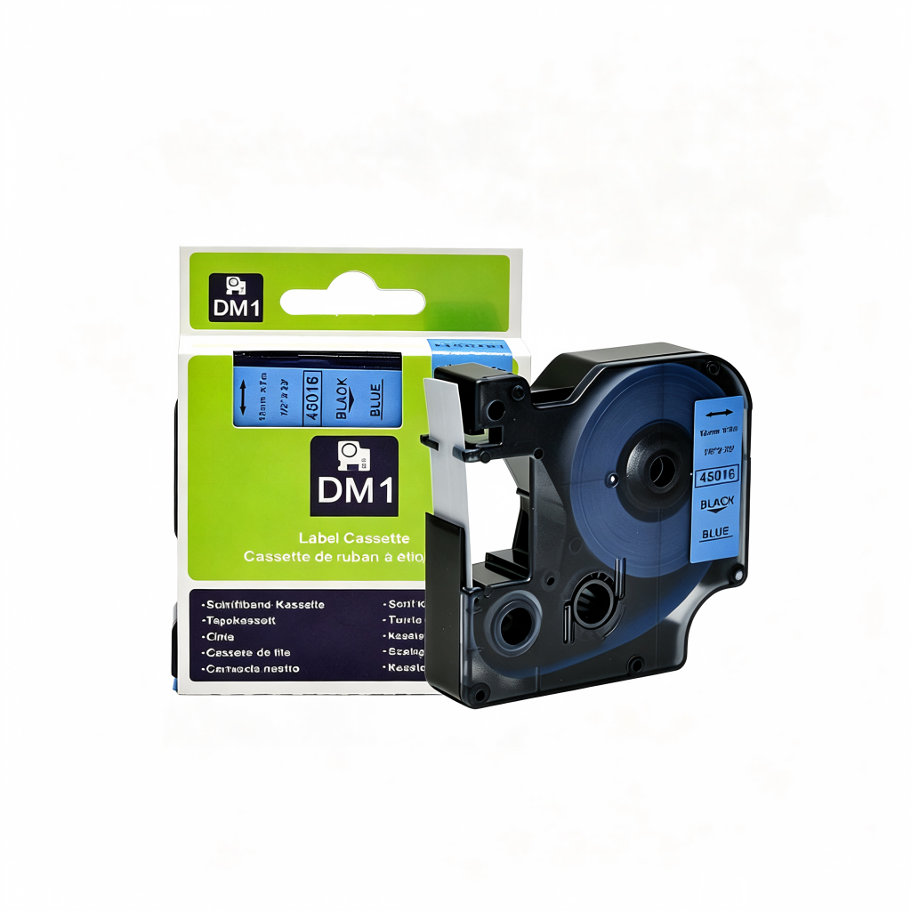 12mm D1 Label Tape, Dymo-Compatible Replacement Cartridge, Black on White