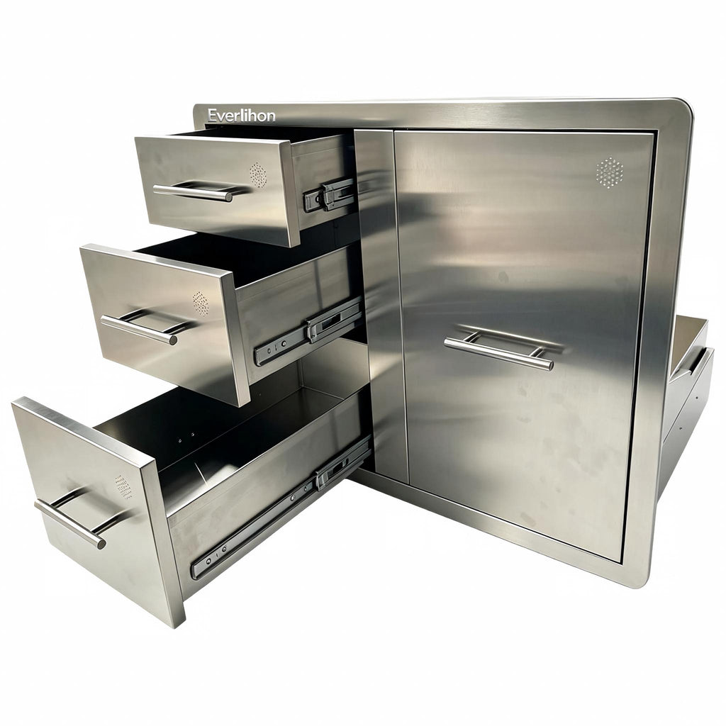 Cajones de tres capas de acero inoxidable 304 - Cajón de isla para barbacoa de 74,93 cm de ancho x 54,99 cm de profundidad x 57,40 cm de alto para cocina exterior o estación de parrilla de patio con isla para barbacoa