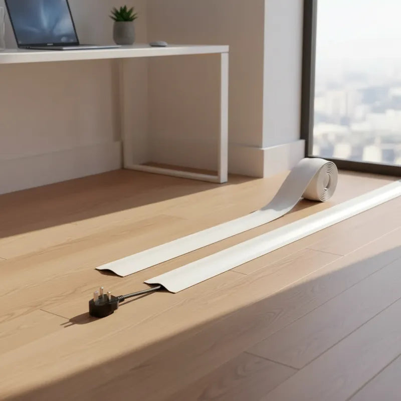 Self-Adhesive PVC Floor Cable Cover, Low-Profile Raceway, White / Gray