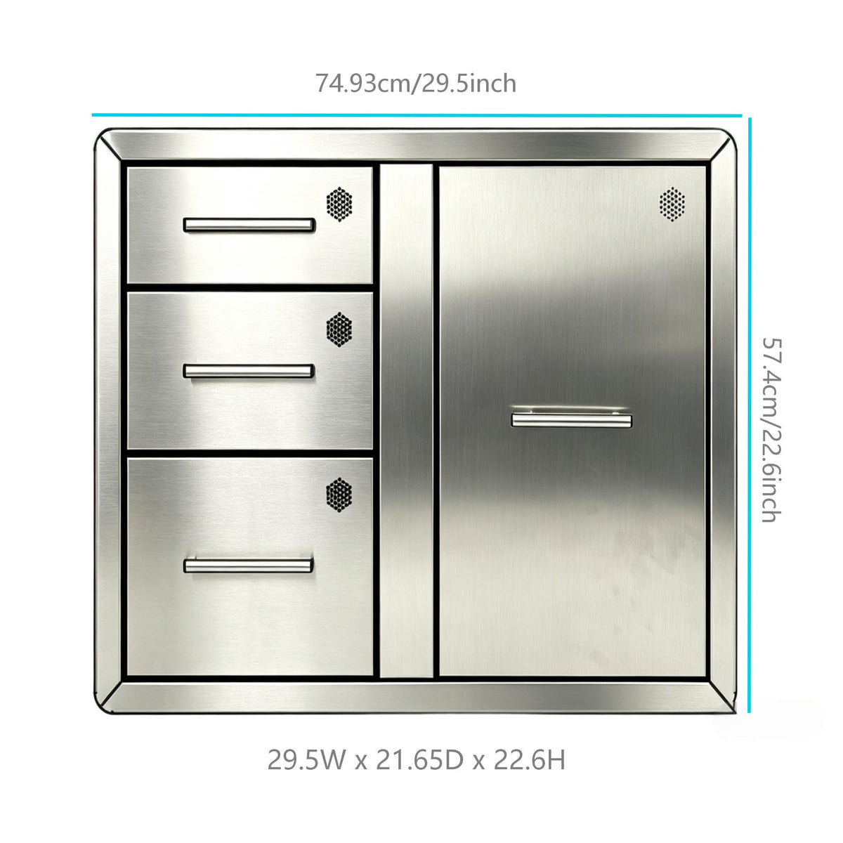 Cajones de tres capas de acero inoxidable 304 - Cajón de isla para barbacoa de 74,93 cm de ancho x 54,99 cm de profundidad x 57,40 cm de alto para cocina exterior o estación de parrilla de patio con isla para barbacoa