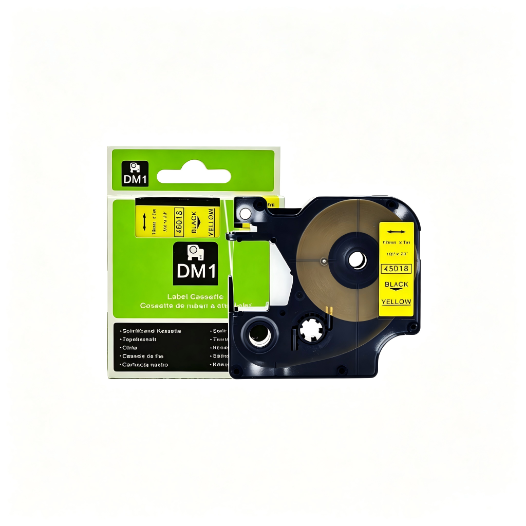 12mm D1 Label Tape, Dymo-Compatible Replacement Cartridge, Black on White