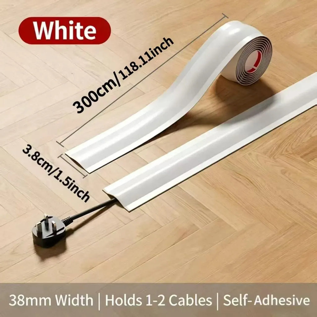 Self-Adhesive PVC Floor Cable Cover, Low-Profile Raceway, White / Gray