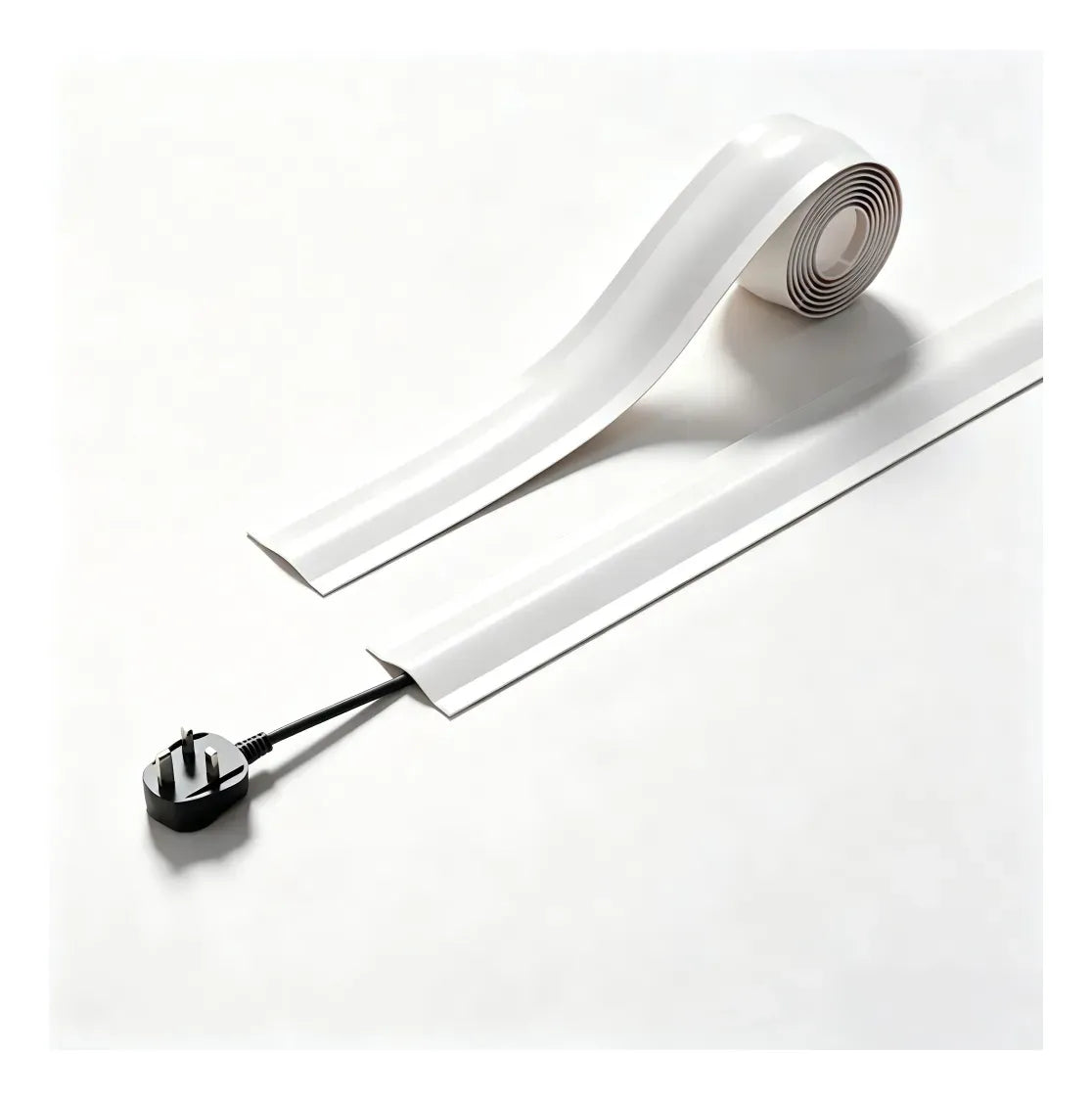 Self-Adhesive PVC Floor Cable Cover, Low-Profile Raceway, White / Gray
