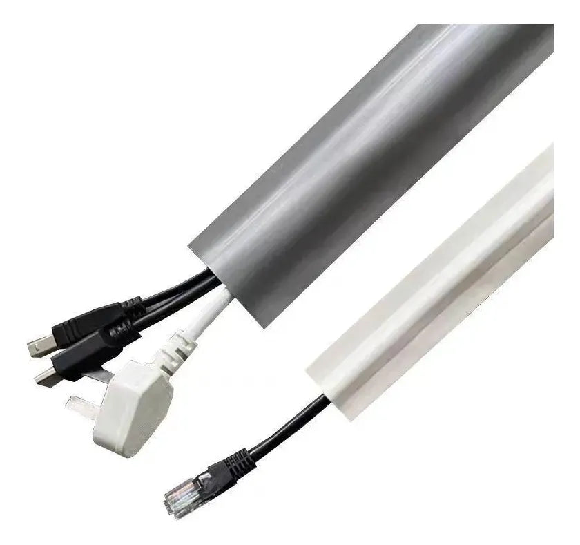 Self-Adhesive PVC Floor Cable Cover, Low-Profile Raceway, White / Gray
