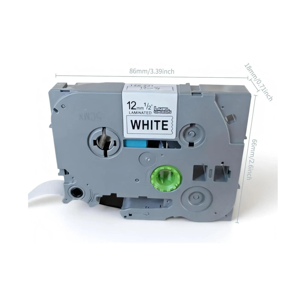 Cinta Tze-231 12mm Compatible para Rotuladora Brother Blanco con Letra Negra