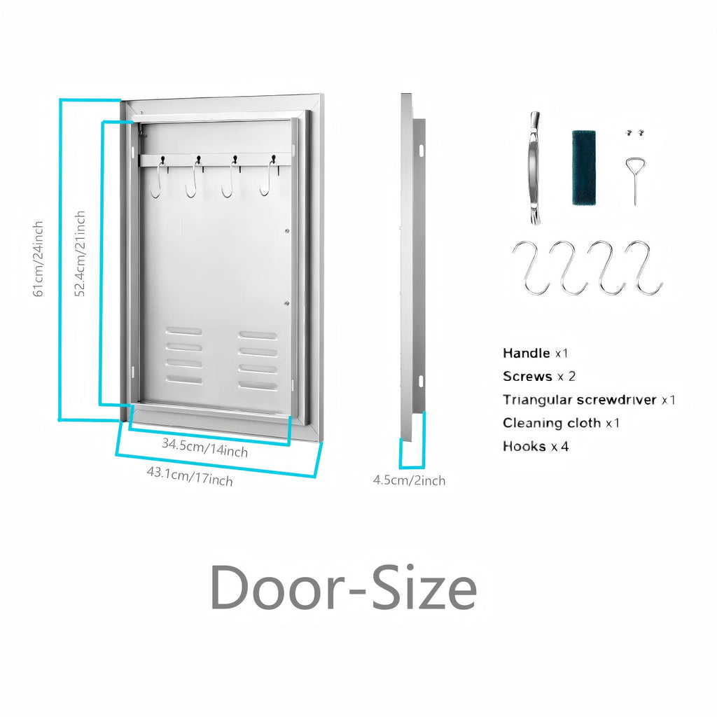 304 Stainless Steel Vented Single BBQ Door 17 x 24 Inch with Inner Cross Beam