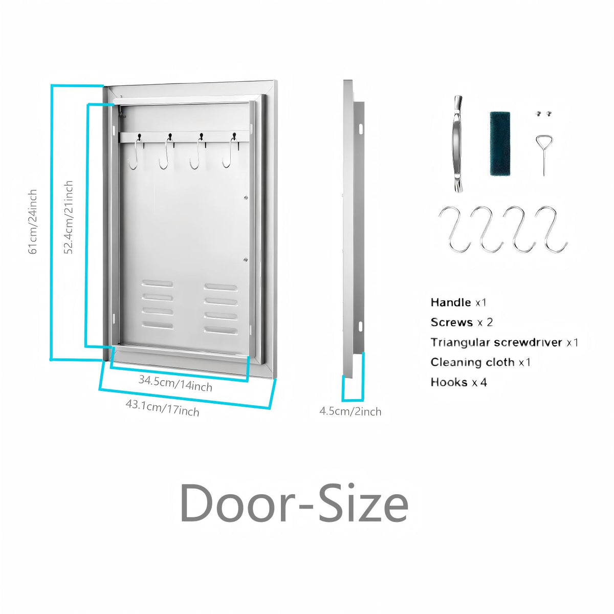 304 Stainless Steel Vented Single BBQ Door 17 x 24 Inch with Inner Cross Beam