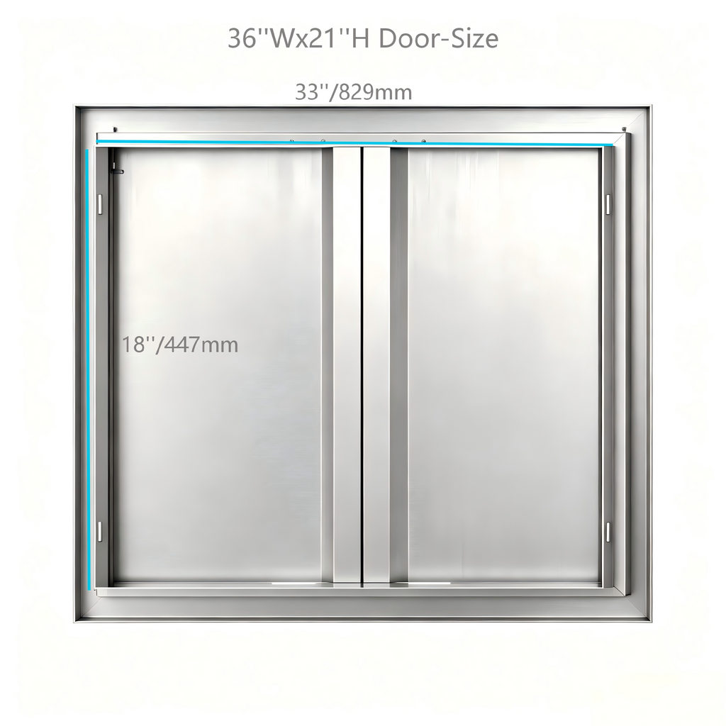201 Stainless Steel Recessed Double BBQ Door, Custom Sizes, Flush Mount Outdoor Kitchen