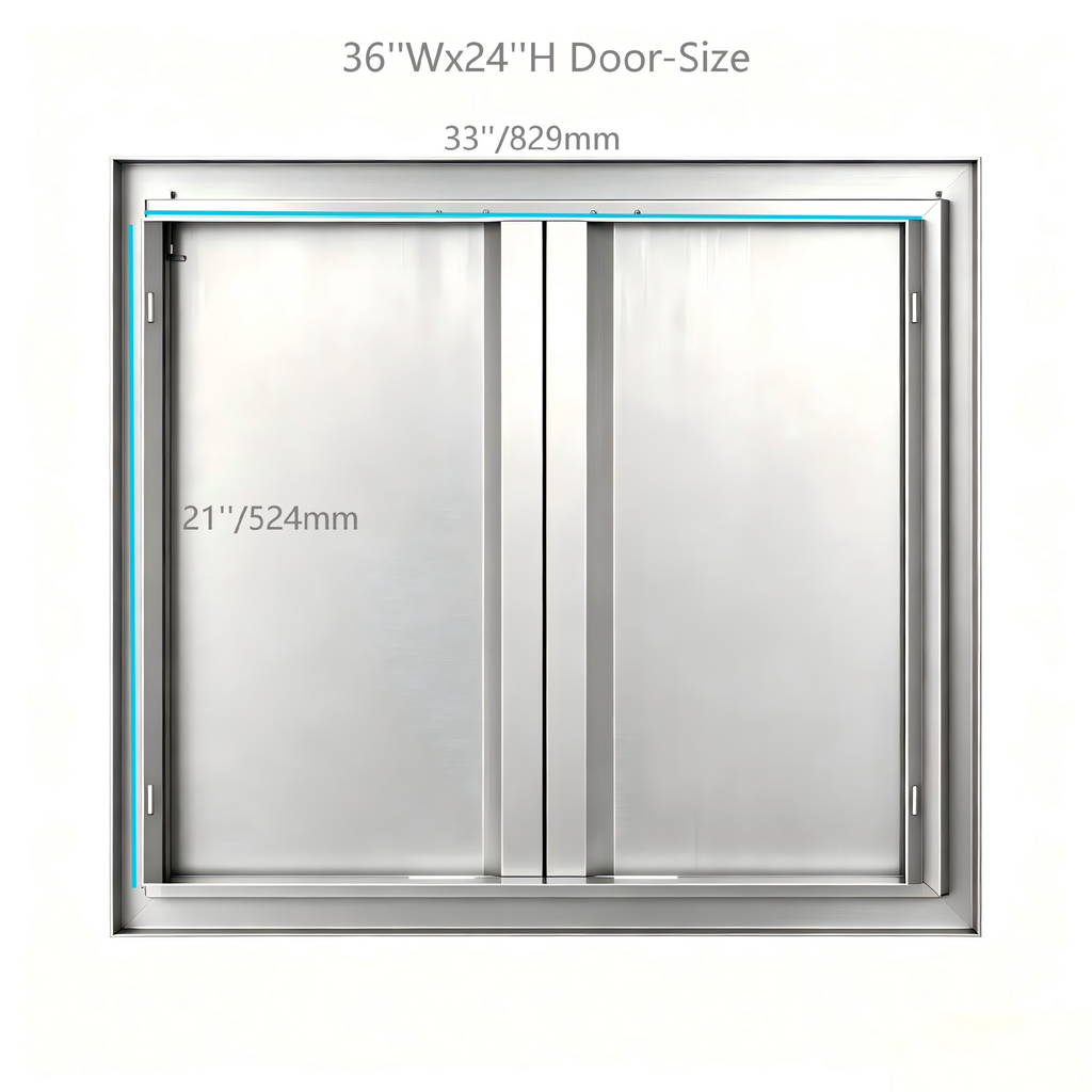 201 Stainless Steel Recessed Double BBQ Door, Custom Sizes, Flush Mount Outdoor Kitchen
