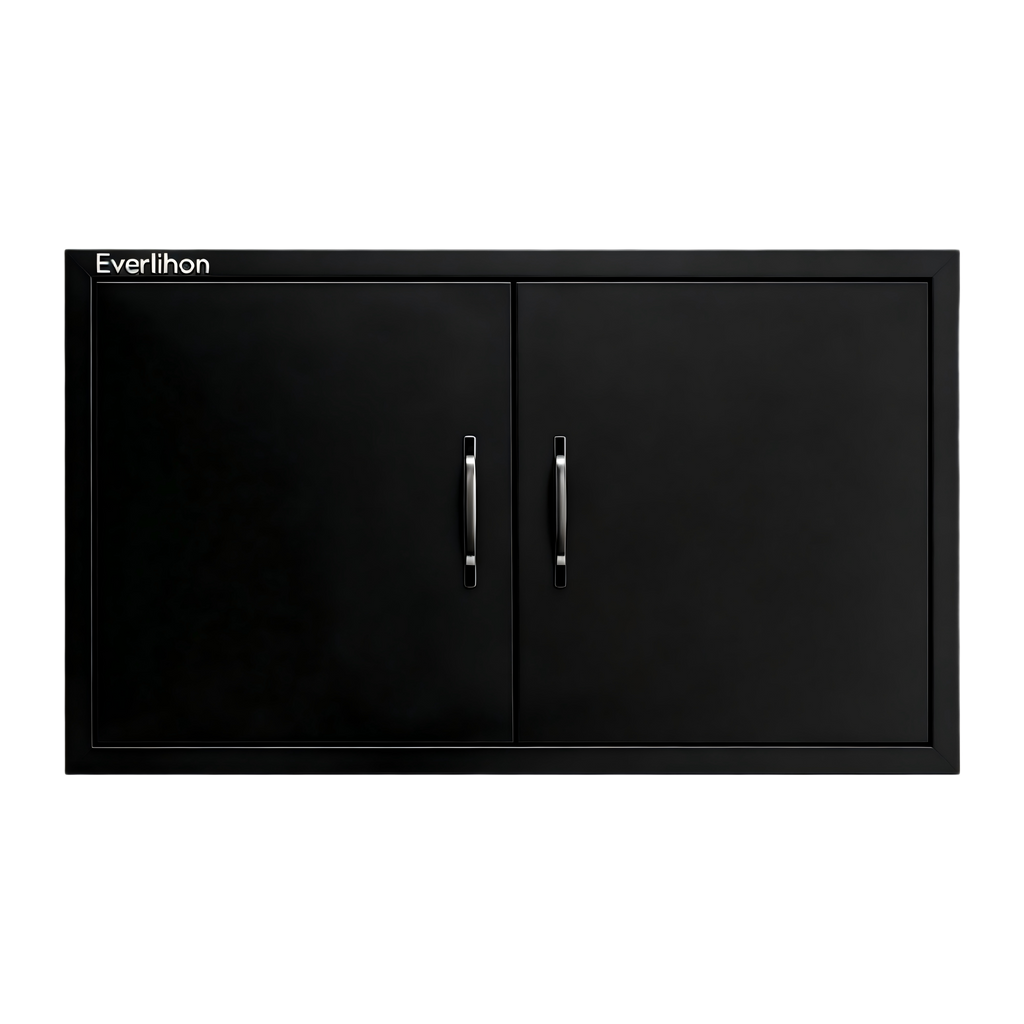 Powder-Coated Iron Double BBQ Door with Optional Inner Cross Beam, Custom Sizes