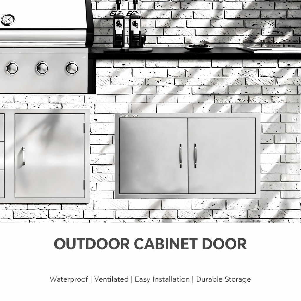 201 Stainless Steel Double BBQ Door with Optional Inner Cross Beam, Custom Sizes