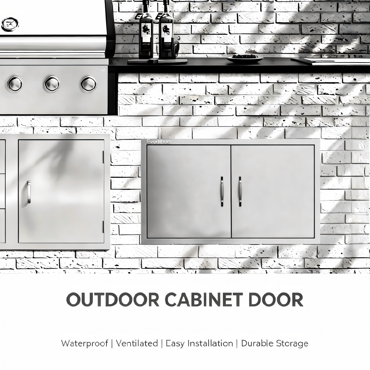 201 Stainless Steel Double BBQ Door with Optional Inner Cross Beam, Custom Sizes