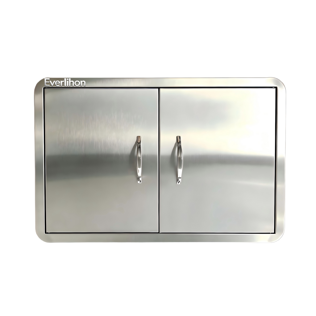 201 Stainless Steel Outdoor BBQ Door 27.56 x 18.58 Inch, Semi-Circular Frame, Drop-In