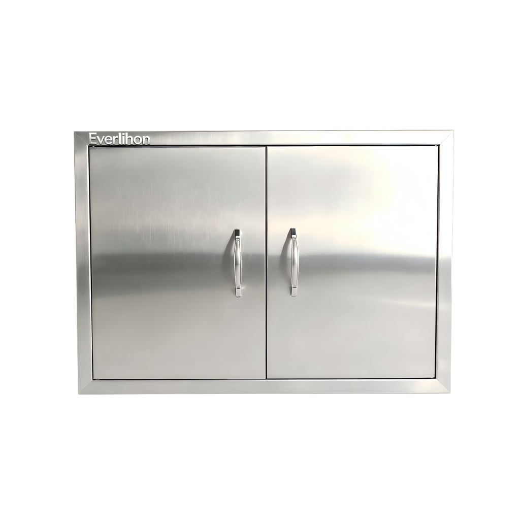 201 Stainless Steel Outdoor BBQ Door 27.56 x 18.58 Inch, Right-Angle Frame, Drop-In