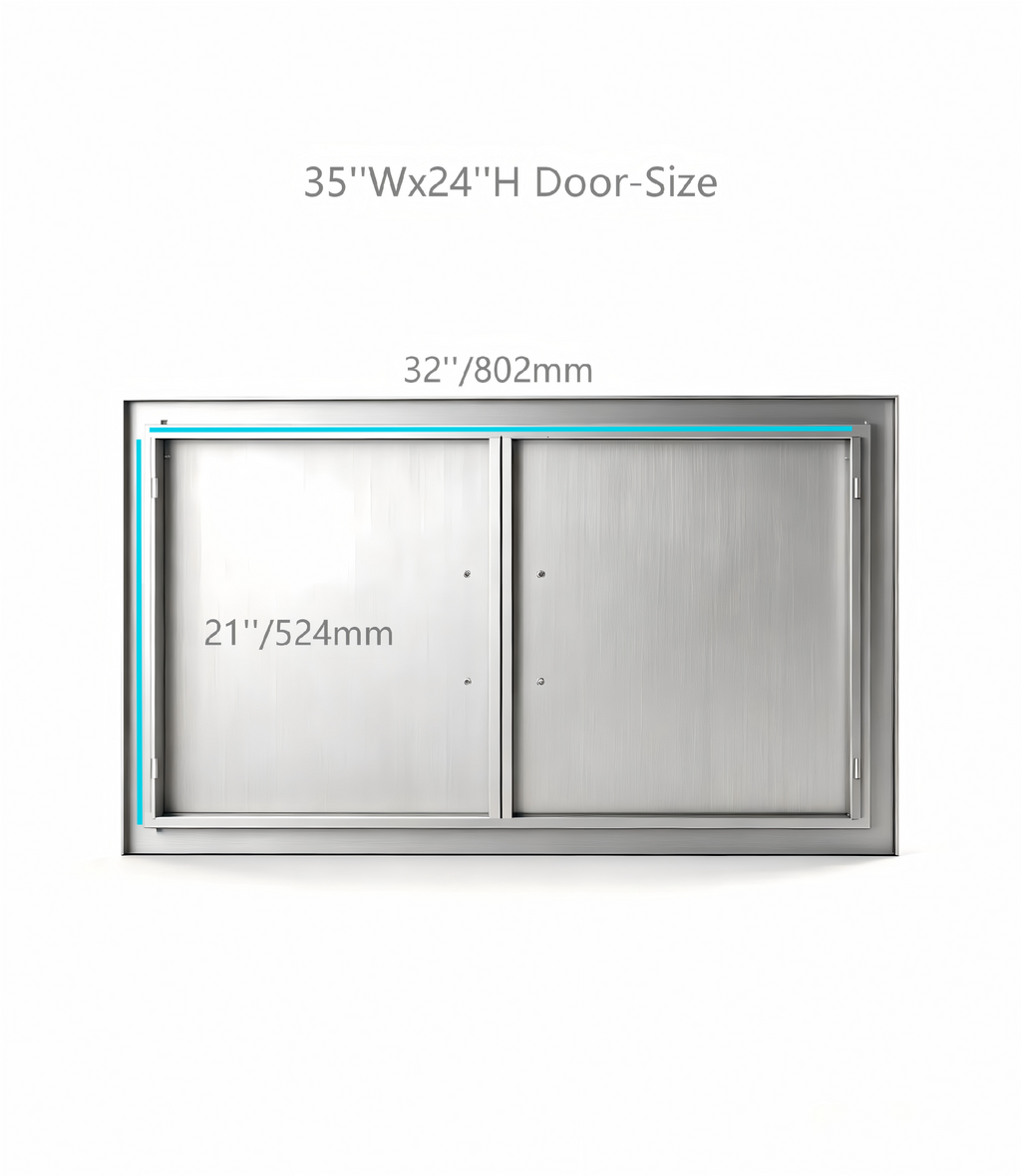 201 Stainless Steel Double BBQ Door with Optional Inner Cross Beam, Custom Sizes