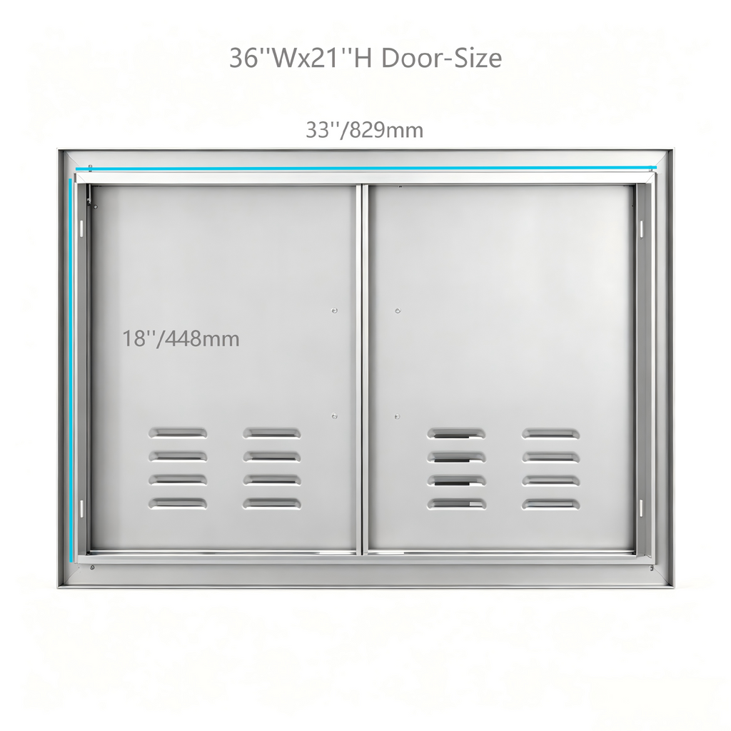 304 Stainless Steel Wide Vented Double BBQ Door 36 x 21 Inch, Heavy-Duty Outdoor