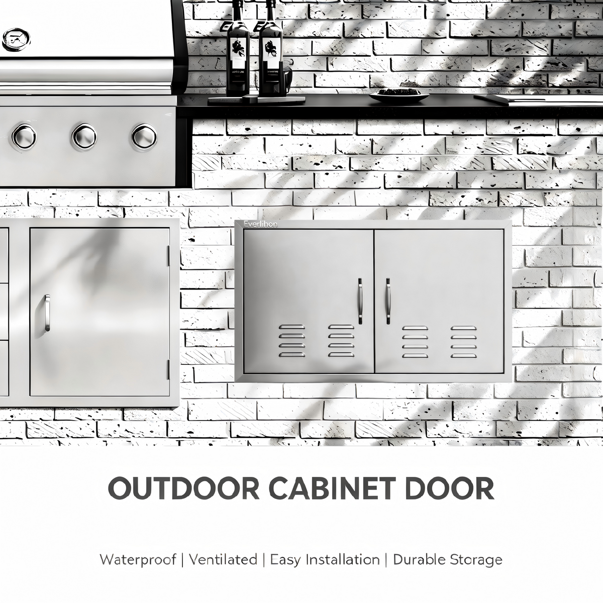 304 Stainless Steel Wide Vented Double BBQ Door 36 x 21 Inch, Heavy-Duty Outdoor