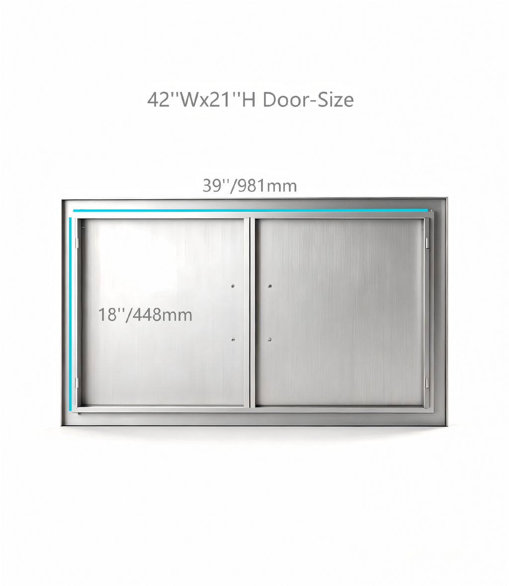 201 Stainless Steel Double BBQ Door with Optional Inner Cross Beam, Custom Sizes