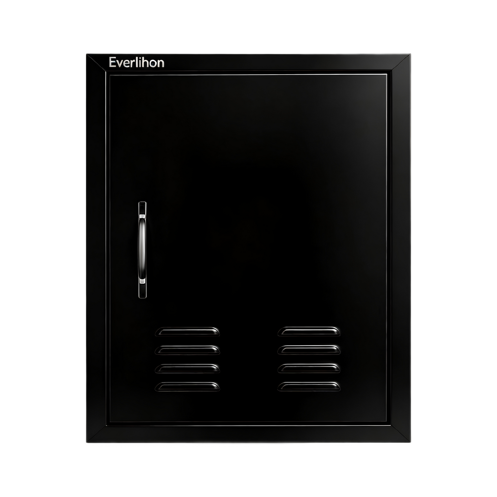 Powder-Coated Iron Vented Single BBQ Door 17 x 24 Inch with Inner Cross Beam