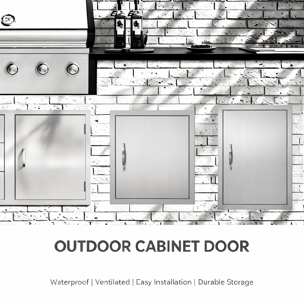 Powder-Coated Iron Single BBQ Door with Optional Inner Cross Beam, Exposed Handle