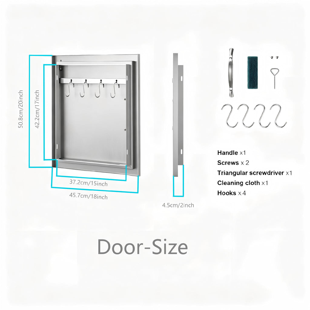 304 Stainless Steel Single BBQ Door with Optional Inner Cross Beam, Exposed Handle