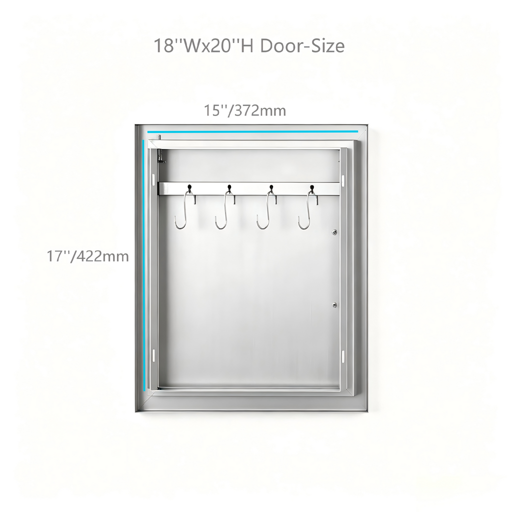 Powder-Coated Iron Single BBQ Door with Optional Inner Cross Beam, Exposed Handle