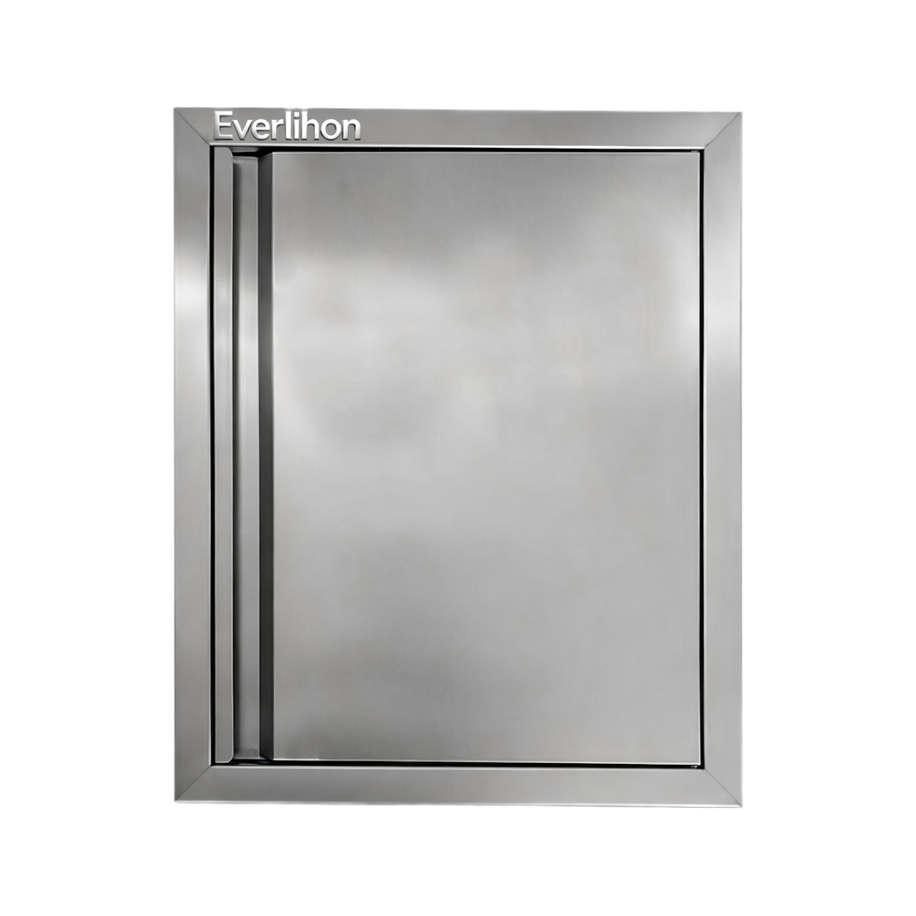 Puerta individual plateada para armario de acero inoxidable 304 con tirador empotrado, varios tamaños, panel de una sola capa