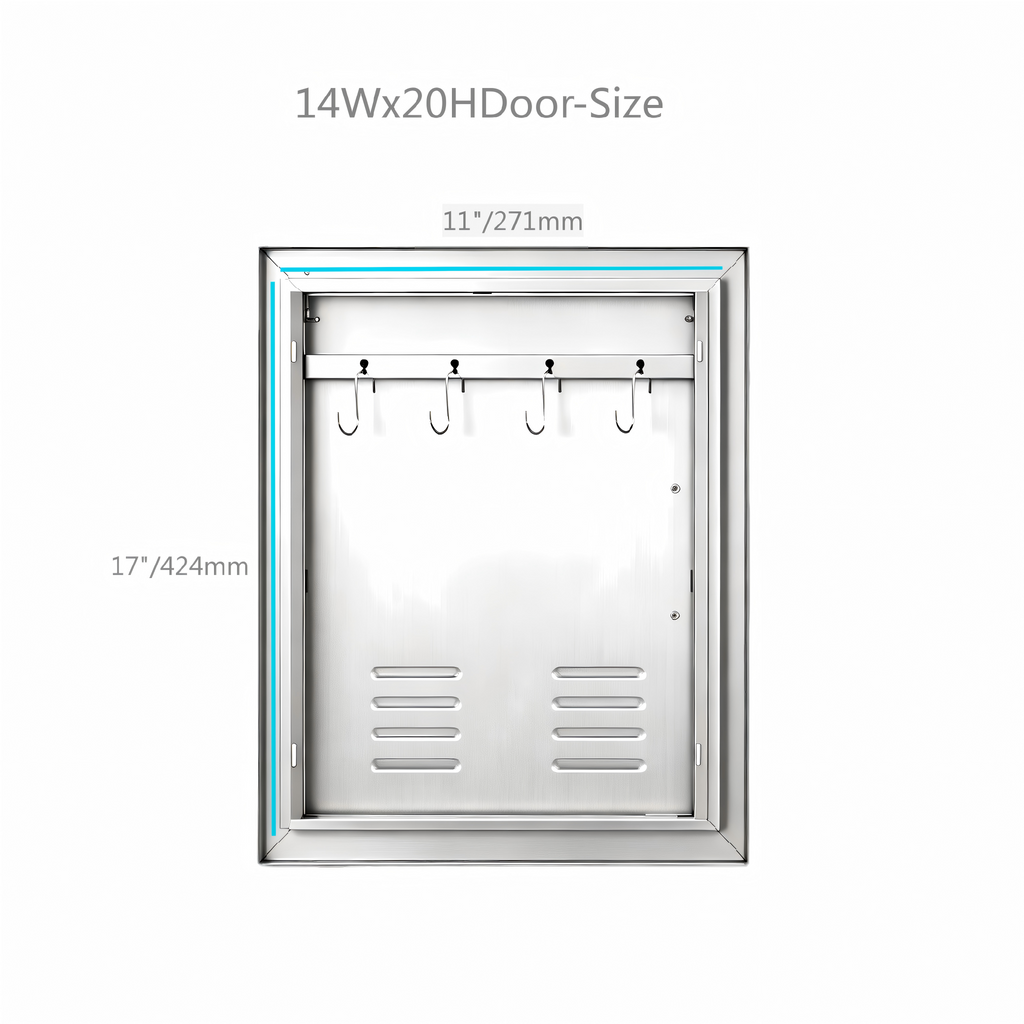 201 Stainless Steel Vented Single BBQ Door 14 x 20 Inch, Compact Access, Louvered