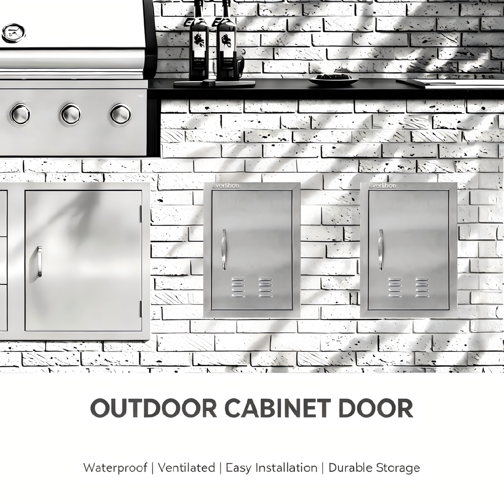 201 Stainless Steel Vented Single BBQ Door 14 x 20 Inch, Compact Access, Louvered