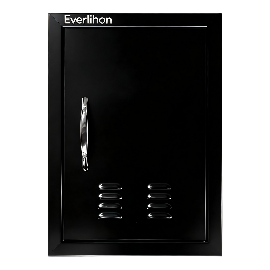 Powder-Coated Iron Vented Single BBQ Door 14 x 20 Inch, Compact Access, Louvered