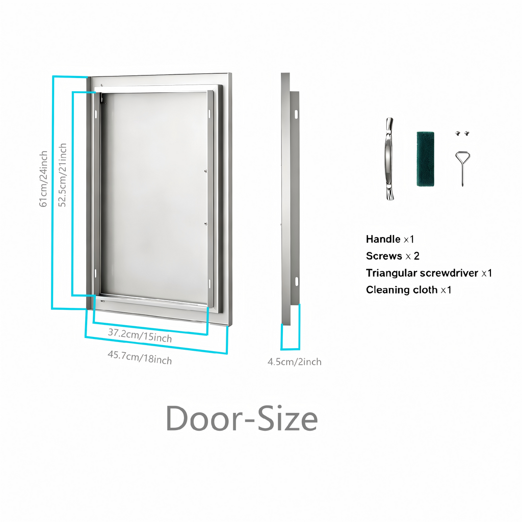 304 Stainless Steel Single BBQ Door with Optional Inner Cross Beam, Exposed Handle