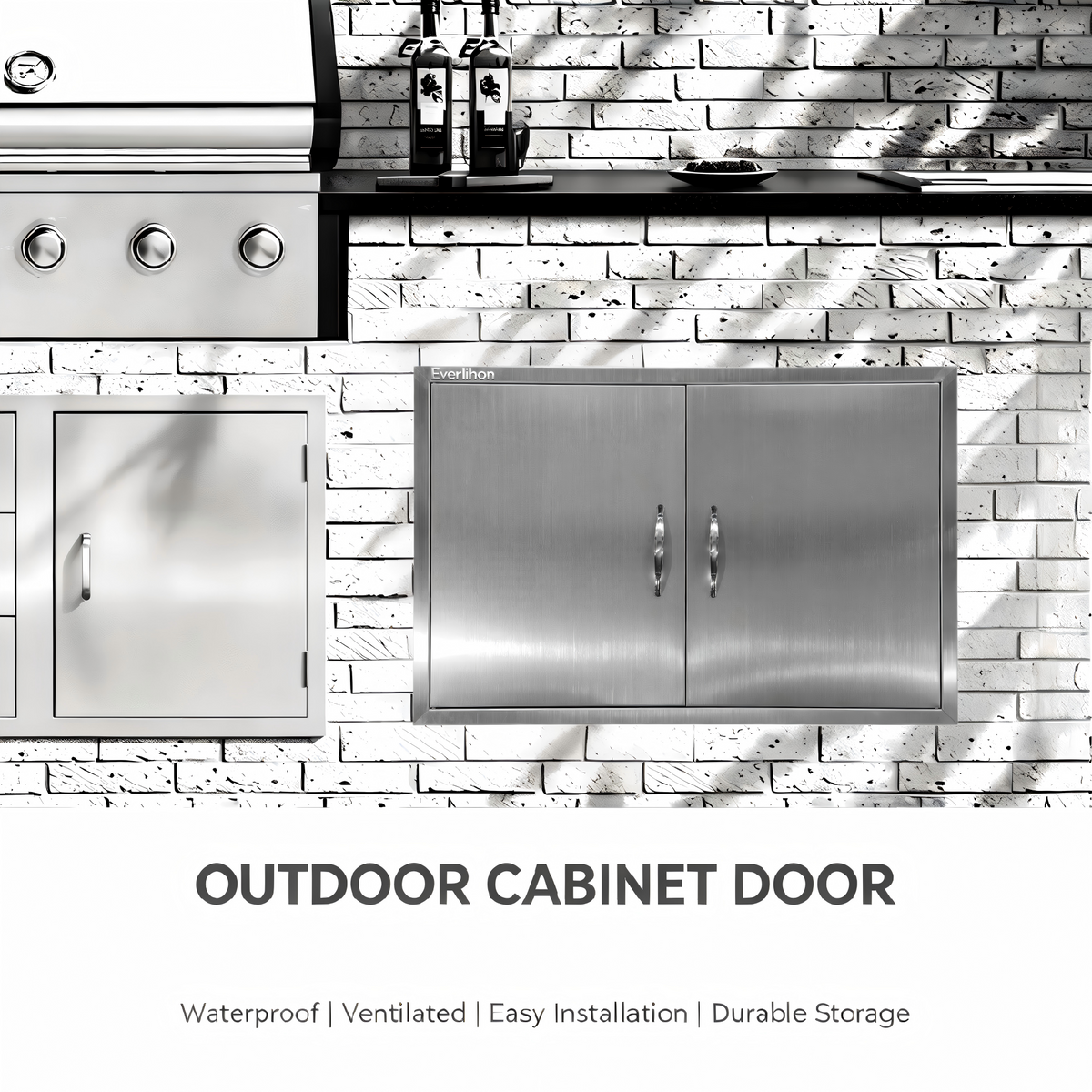 Custom-Size Powder-Coated Iron Double BBQ Door, OEM Dimensions for Outdoor Kitchen
