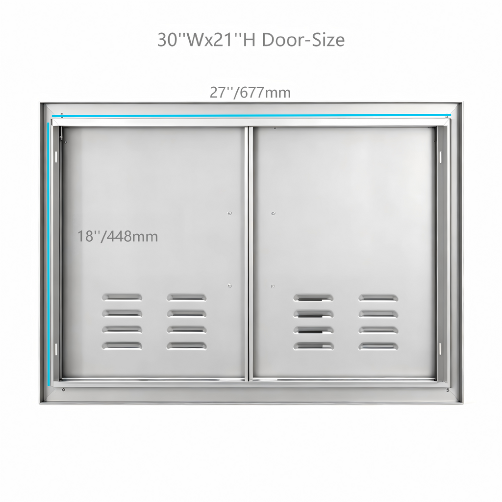 201 Stainless Steel Vented Double BBQ Door 30 x 21 Inch, Brushed Silver Finish