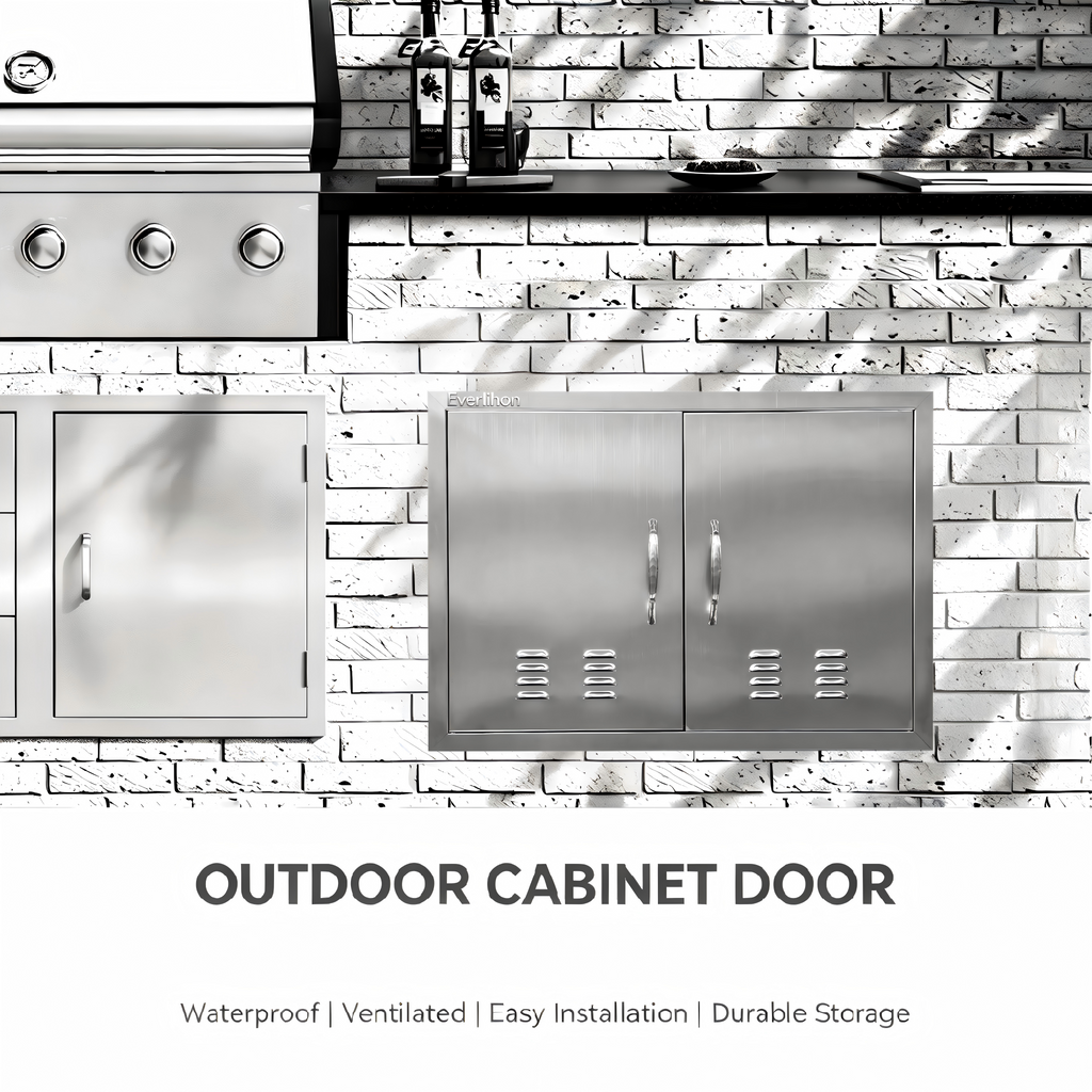 201 Stainless Steel Vented Double BBQ Door 30 x 21 Inch, Brushed Silver Finish
