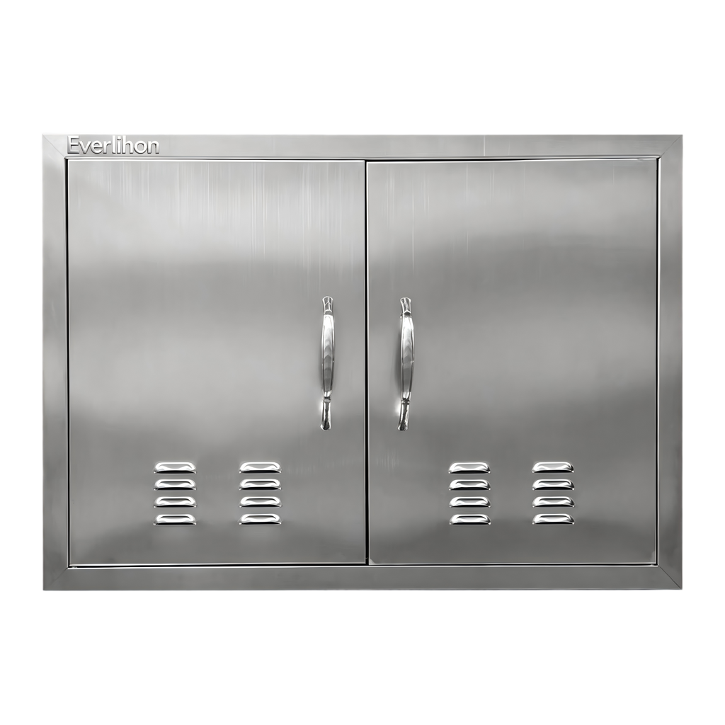 201 Stainless Steel Vented Double BBQ Door 30 x 21 Inch, Brushed Silver Finish