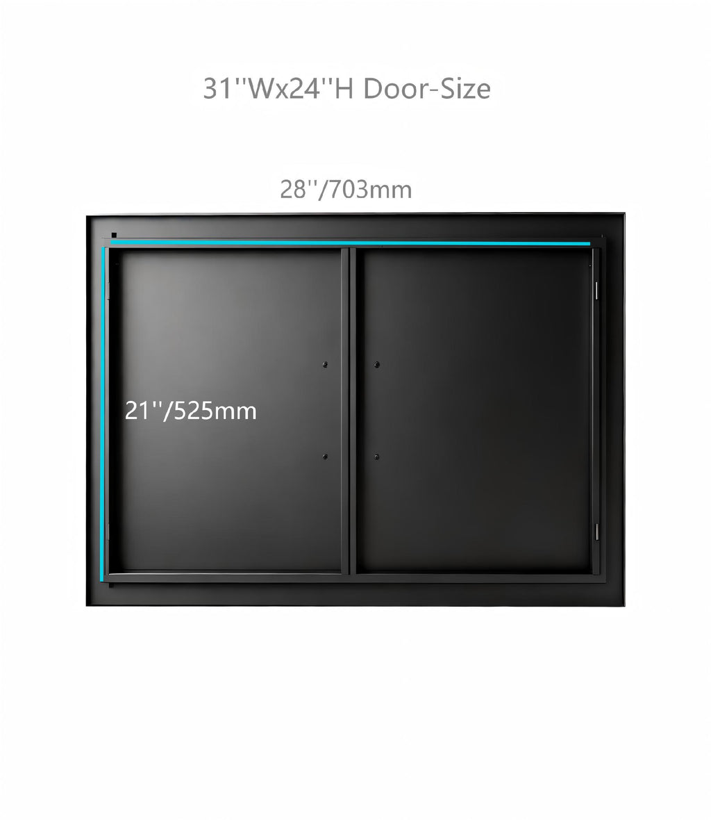 Black 201 Stainless Steel Double BBQ Door 31 x 24 Inch, Wide Access Opening