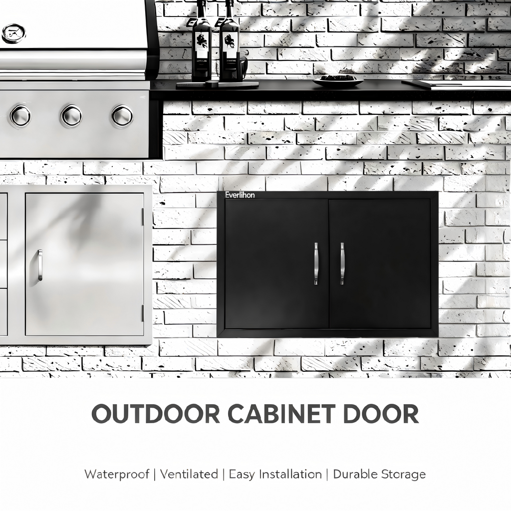 Black 201 Stainless Steel Double BBQ Door 31 x 24 Inch, Wide Access Opening