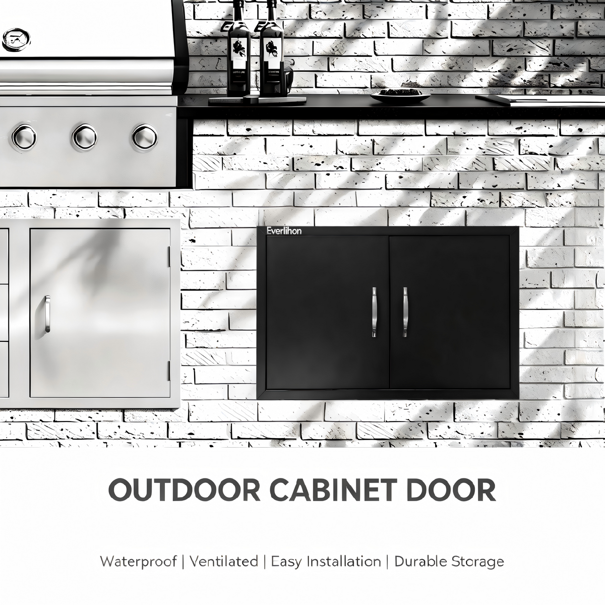 Black 201 Stainless Steel Double BBQ Door 31 x 24 Inch, Wide Access Opening