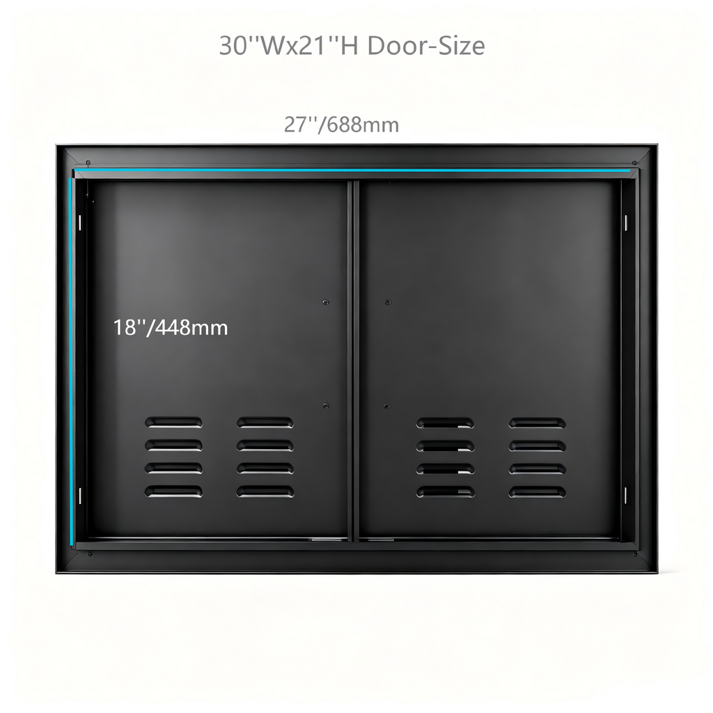 Black 201 Stainless Steel Vented Double BBQ Door 30 x 21 Inch, Heat-Relief Louvers