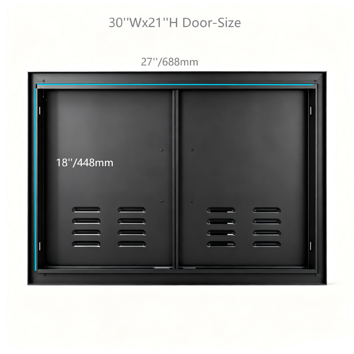 Black 201 Stainless Steel Vented Double BBQ Door 30 x 21 Inch, Heat-Relief Louvers