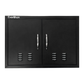 Black Powder-Coated Iron Vented Double BBQ Door 30 x 21 Inch, Heat-Relief Louvers