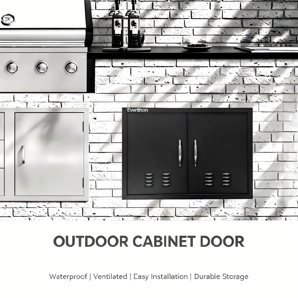 Black 201 Stainless Steel Vented Double BBQ Door 30 x 21 Inch, Heat-Relief Louvers
