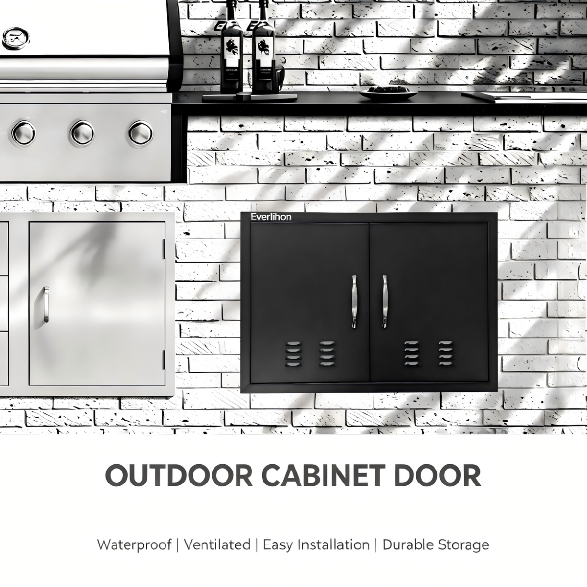 Black 201 Stainless Steel Vented Double BBQ Door 30 x 21 Inch, Heat-Relief Louvers