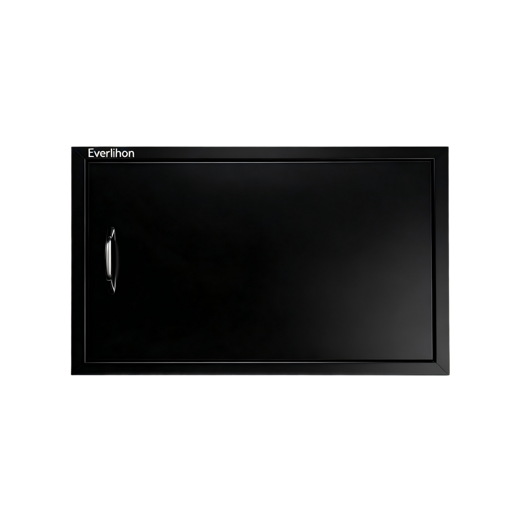 Powder-Coated Iron Single BBQ Door 27 x 20 Inch, Exposed Handle, Flush-Mount