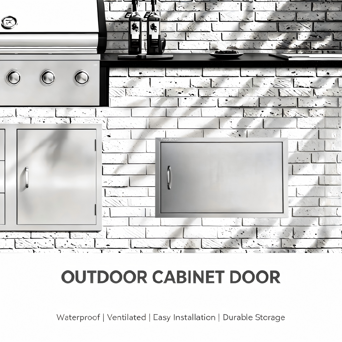 201 Stainless Steel Single BBQ Door 27 x 20 Inch, Exposed Handle, Flush-Mount