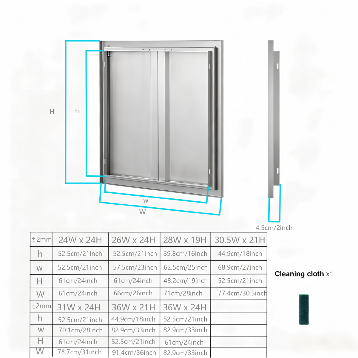 304 Stainless Steel Recessed Double BBQ Door, Custom Sizes, Flush Mount Outdoor Kitchen