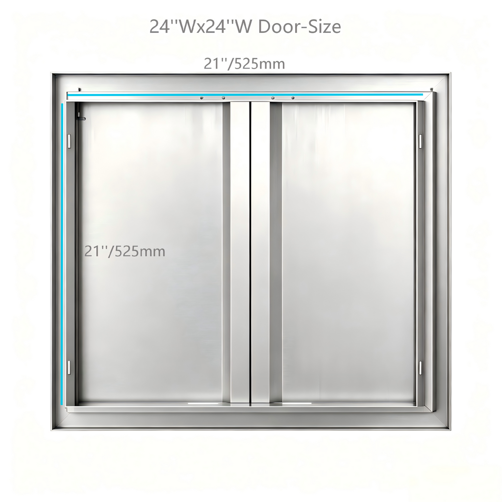 201 Stainless Steel Recessed Double BBQ Door, Custom Sizes, Flush Mount Outdoor Kitchen